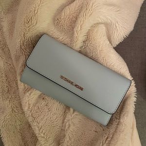michael kors blue trifold wallet